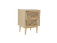 night table natural wood and rattan 2 drawers