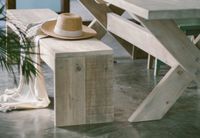 Solid wood outdoor dining set on contemporary Mediterranean terrace