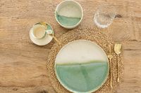 Selected kitchenware for a young family apartment at Nou Llevant in Mallorca, featuring handcrafted ceramic tableware, natural textures and relaxed Mediterranean dining styling.
