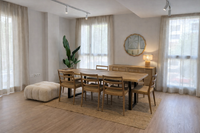 Mediterranean interior design dining room with wooden table and natural light in Mallorca Mediterranean interior design dining room with wooden table and natural light in Mallorca